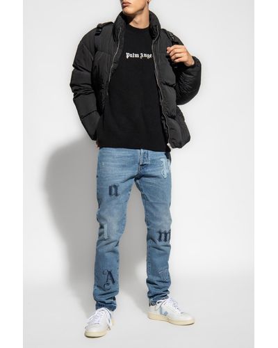 Palm Angels Jeans With Logo Patches - Blue