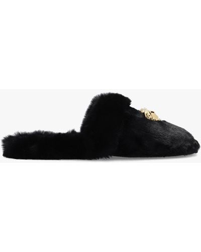 Versace Fur Slides - Black
