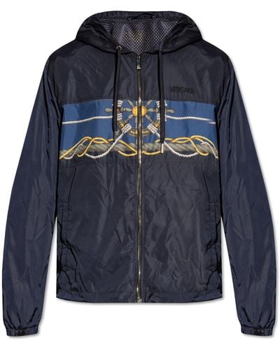 Versace Hooded Lightweight Jacket, - Blue
