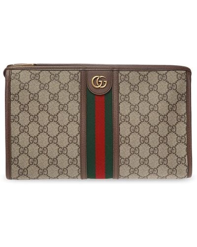 Gucci Leather Ophidia Gg Wash Bag - Brown