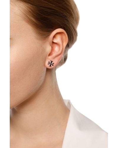 Tory Burch Black Milgrain Leather Circle Stud Earrings - Luxe Time