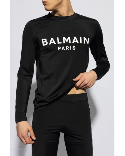 Balmain Swim Top With Logo - Black