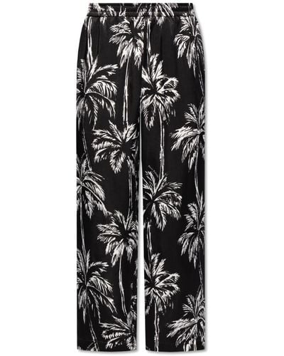 Balmain Trousers With A Floral Motif, - Black
