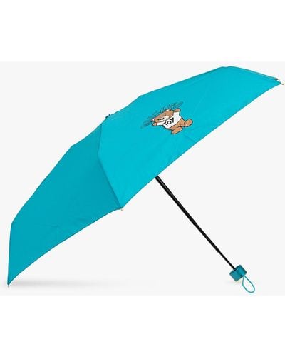 Moschino Folding Umbrella With Logo, - Blue