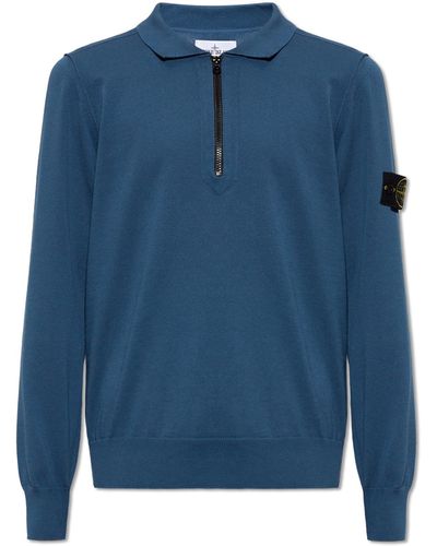 Stone Island Polo Sweater, - Blue