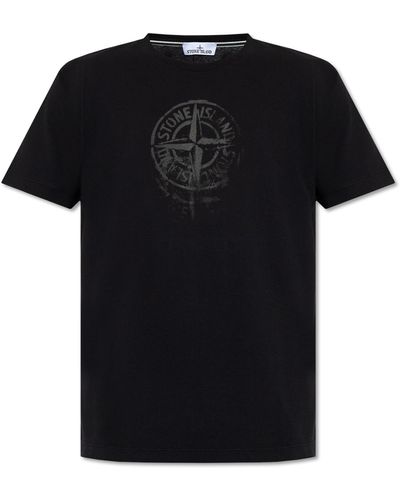 Stone Island Logo-Printed T-Shirt - Black