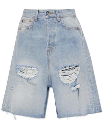 Vetements Distressed Denim Shorts, - Blue