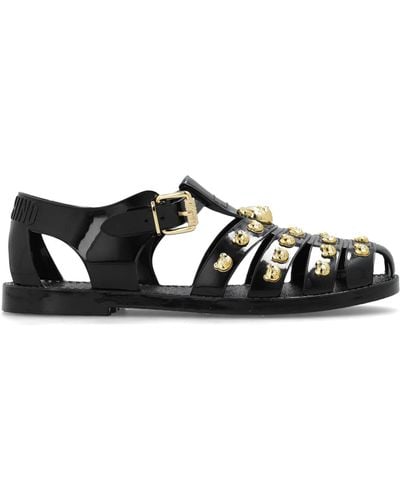 Moschino Sandals With Logo, - Black