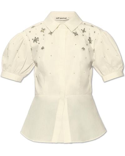 Self-Portrait Blouse With Puffy Sleeves - Natural