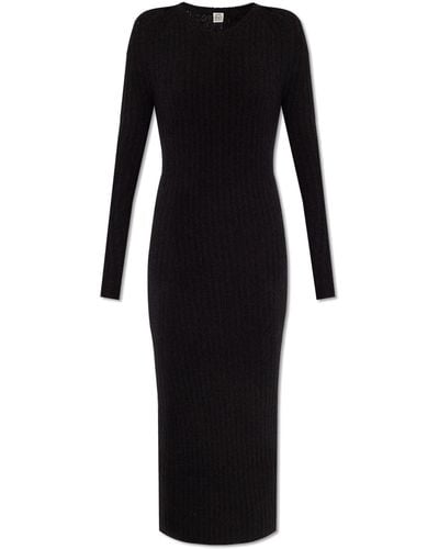 Totême Ribbed Dress With Long Sleeves, - Black