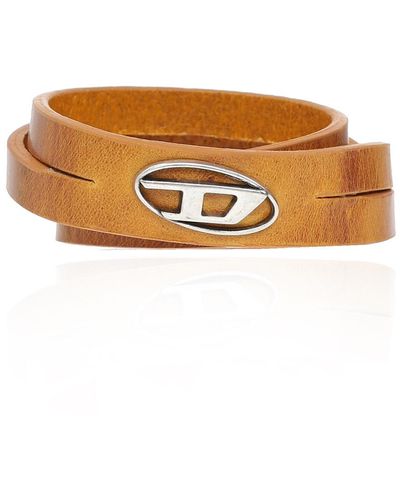 DIESEL 'a-logo' Leather Bracelet - Brown