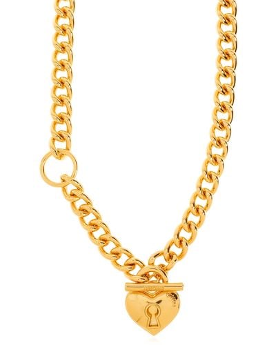 Moschino Necklace With Heart Charm, - Metallic