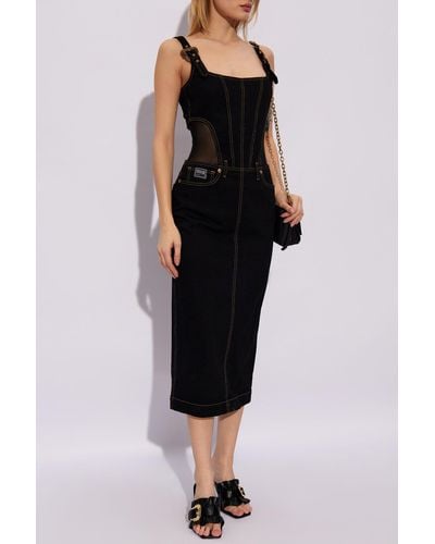 Versace Denim Slip Dress, - Black