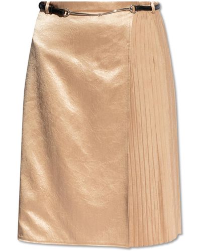 Gucci Belted Satin Skirt, - Natural