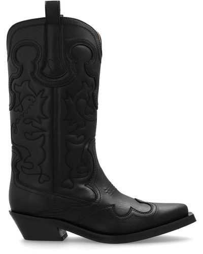 Ganni Cowboy Boots With A Pattern, - Black
