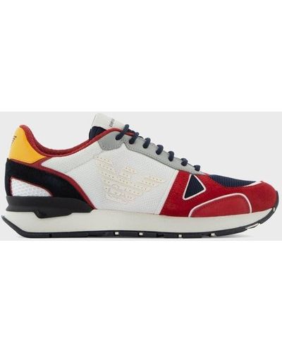 Emporio Armani Sneakers in suede con inserti nabuk mesh e aquila laterale - Multicolore
