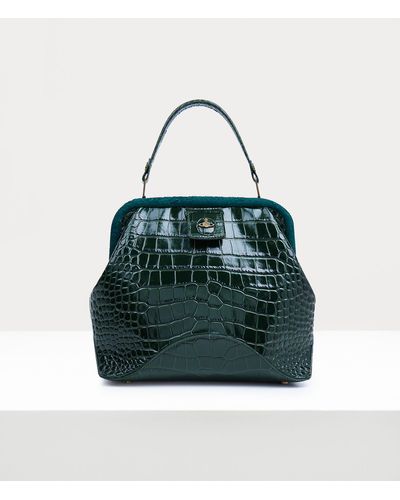 Vivienne Westwood Frame Handbag Croc And Hair Suede Teal - Green