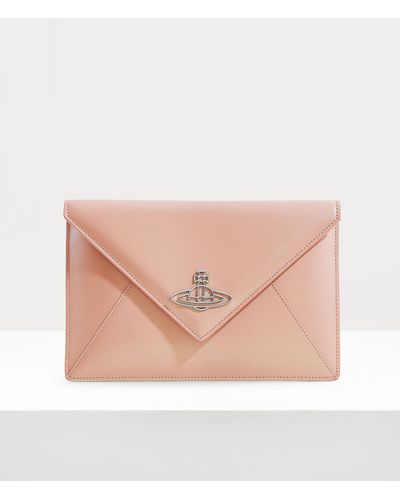 Vivienne Westwood Pearlised Leather Thin Line Orb Envelope Clutch - Pink