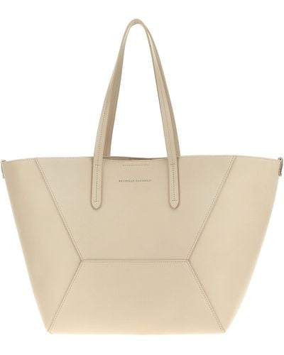 Brunello Cucinelli Leather Shopping Bag Tote Bag - Natural