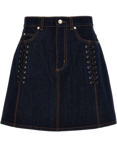 Alexander McQueen Lace-Up Denim Skirt Gonne Blu