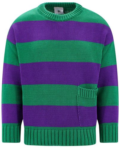 PT Torino Cotton Sweater With Striped Motif - Purple