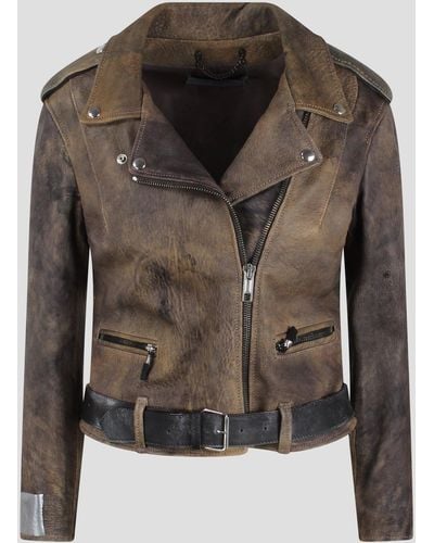 Golden Goose Chiodo leather jacket - Marrone