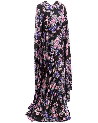 Balenciaga Abito in jersey plissettato con stampa floreale - Viola