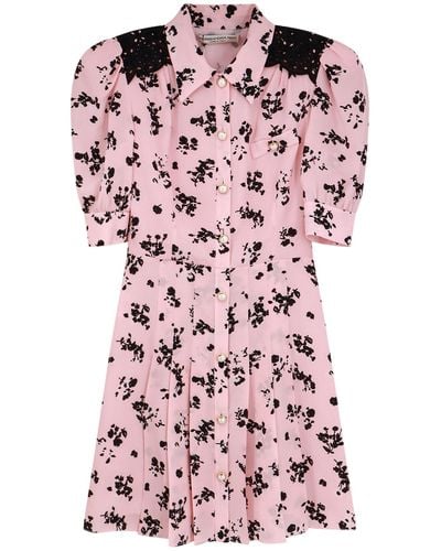 Alessandra Rich Silk Dress With Rose Print - Pink