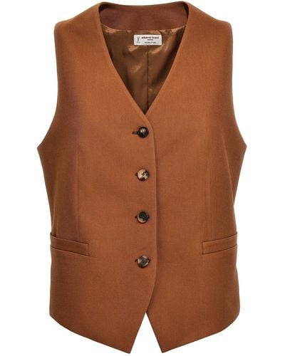 Alberto Biani Gabardine Vest Gilet - Brown