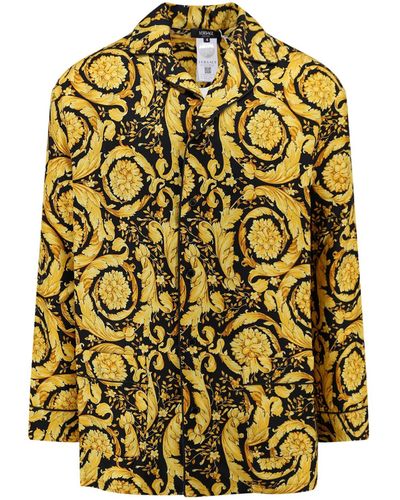 Versace Camicia pigiama in seta con motivo Barocco - Giallo