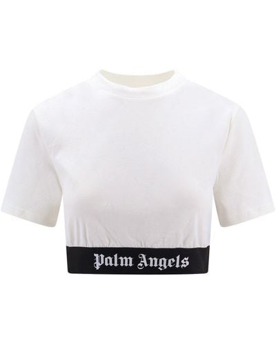 Palm Angels Crop top cotone con fascia elastica Classic Logo - Bianco