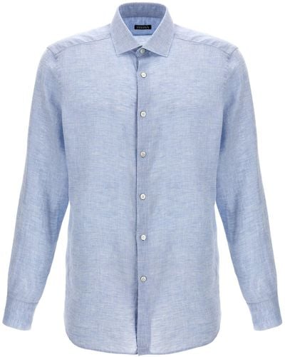 Zegna Linen Shirt Camicie Celeste - Blu