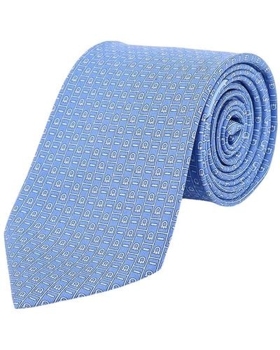 Ferragamo Silk Tie With Gancini Motif - Blue
