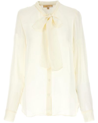 Michael Kors Pussy Bow Blouse Camicie Beige - Bianco
