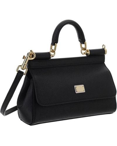 Dolce & Gabbana Leather Handbag With Logoed Tag - Black