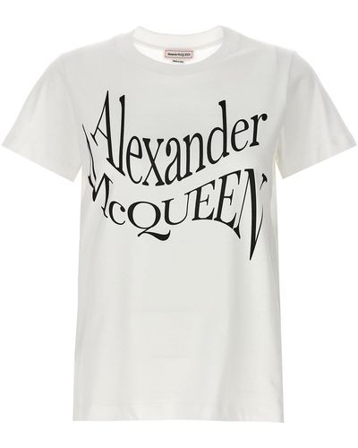 Alexander McQueen Logo Print T Shirt Bianco/Nero
