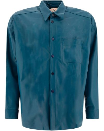 Marni Leather Shirt With Chest Pocket Shirts - Blue