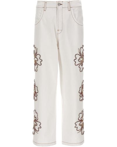 Bluemarble Embroidered Hibiscus Jeans - White
