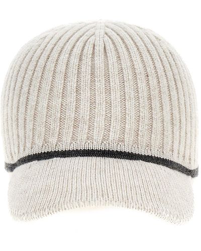 Brunello Cucinelli Ribbed Knit Cap Hats - White