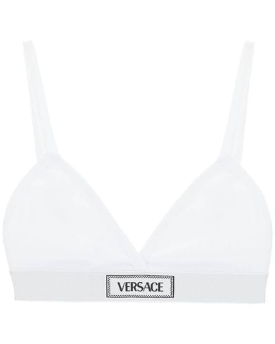 Versace '90S Logo Ribbed Bralette - White