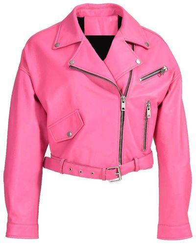 Wanan Touch Stella Jacket In Fuchsia Lambskin Leather - Pink