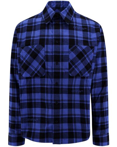 Off-White c/o Virgil Abloh Cotton Shirt With Check Motif - Blue