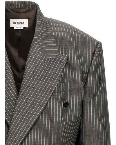 Hed Mayner Pinstriped Double-Breasted Blazer Grigio