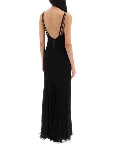 Dolce & Gabbana Stretch Tulle Maxi Bustier Dress In - Black