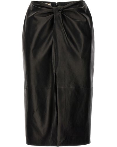 Saint Laurent Ruched Detail Leather Skirt Gonne Nero
