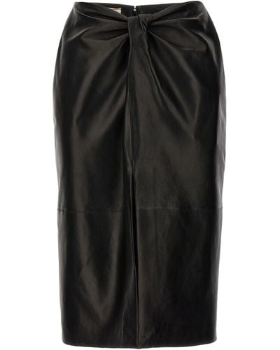 Saint Laurent Ruched Detail Leather Skirt Skirts - Black