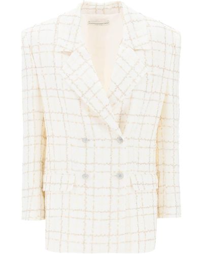 Alessandra Rich Giacca Oversize In Tweed A Quadri Con Paillettes - White