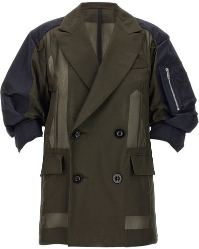 Sacai Voile X Taffetà Blazer And Suits Multicolor - Verde