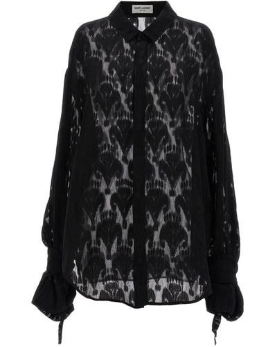 Saint Laurent Transparent Silk Pattern Shirt. Shirt, Blouse - Black