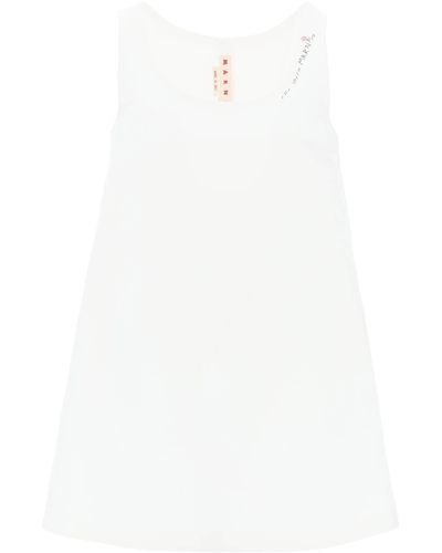 Marni Flared Dress With Hand-Embroidered - White